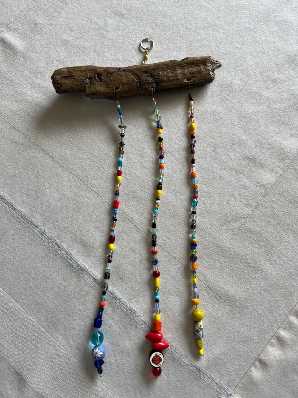 Boho-Style Handmade Multicolor Beaded Driftwood Sun Catcher